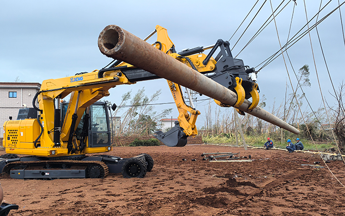 “摩羯”来袭，，，，，，，恒峰g22开挖立杆一体机跑赢时间助力抗灾复电抢修